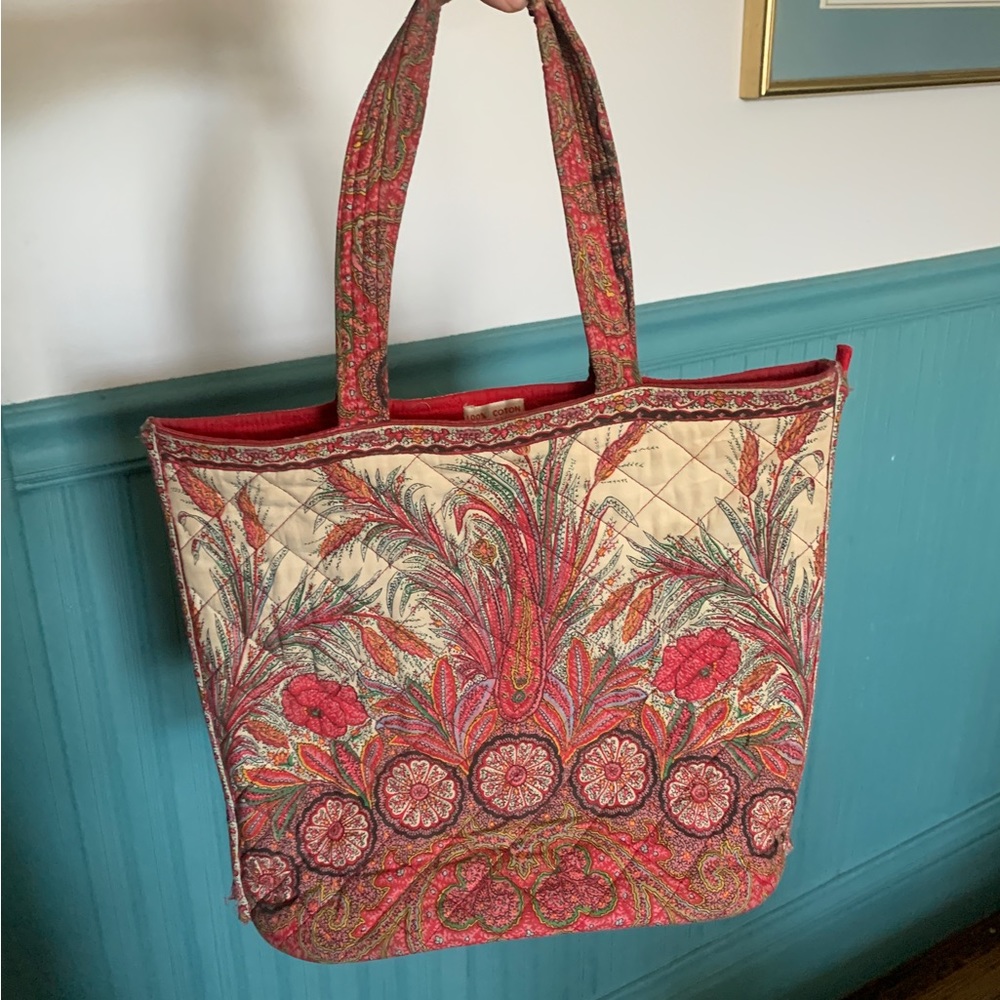 Vintage Mark Cross Valdrome France Red Cotton Paisley Tote bag